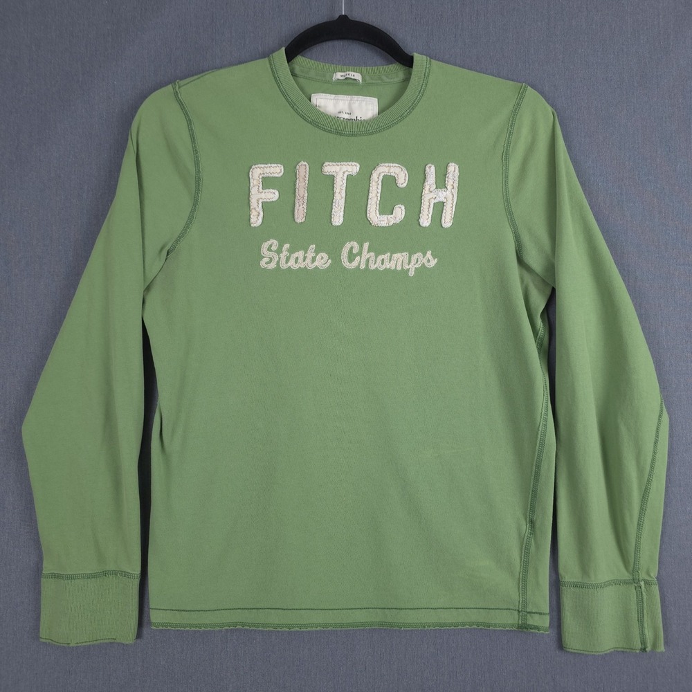 Abercrombie & Fitch T-Shirt Mens XL Green Muscle Fit State Champs Long Sleeve